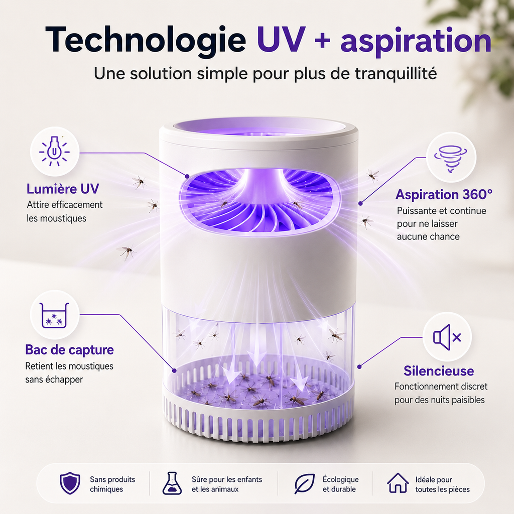 Piège anti moustiques lumiere UV et aspiration