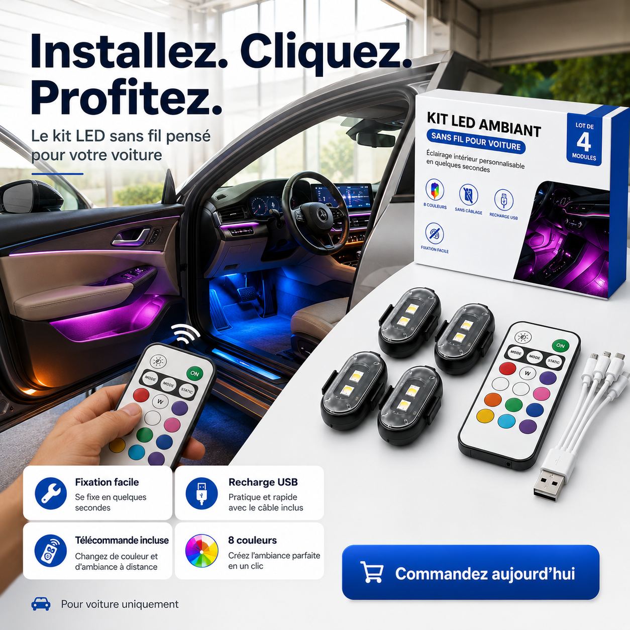 Mini Lampes LED Stroboscopiques Sans Fil avec Télécommande