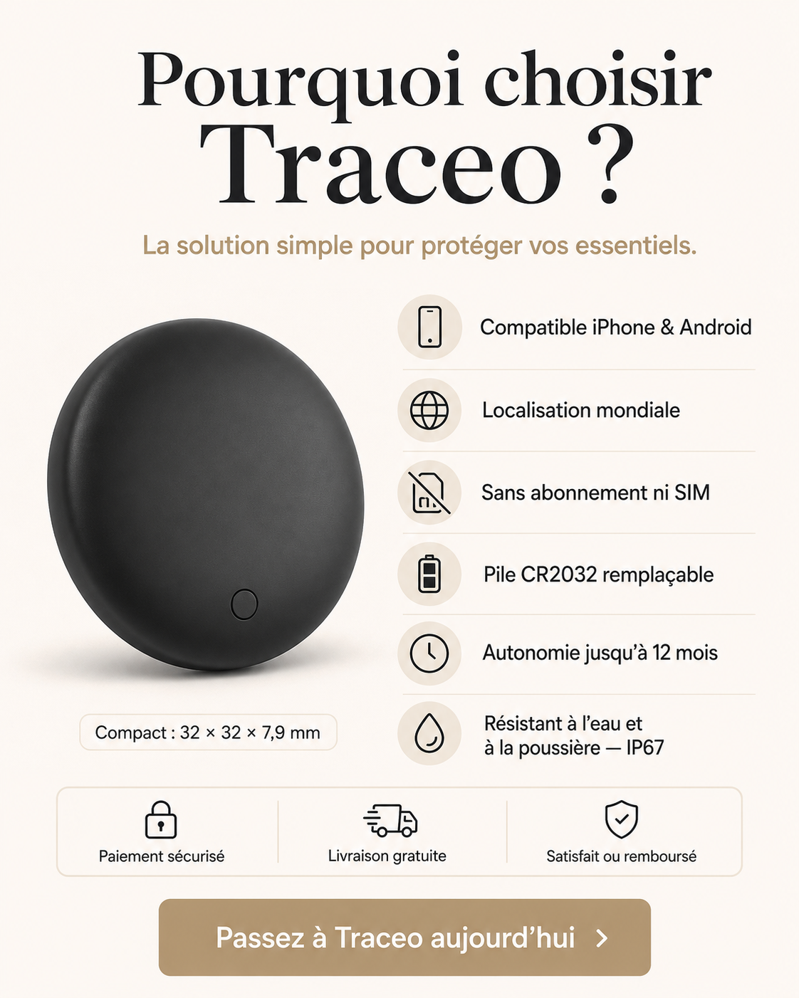 Traceur GPS Intelligent pour Objets, Clés, Sac, Valise et Voiture