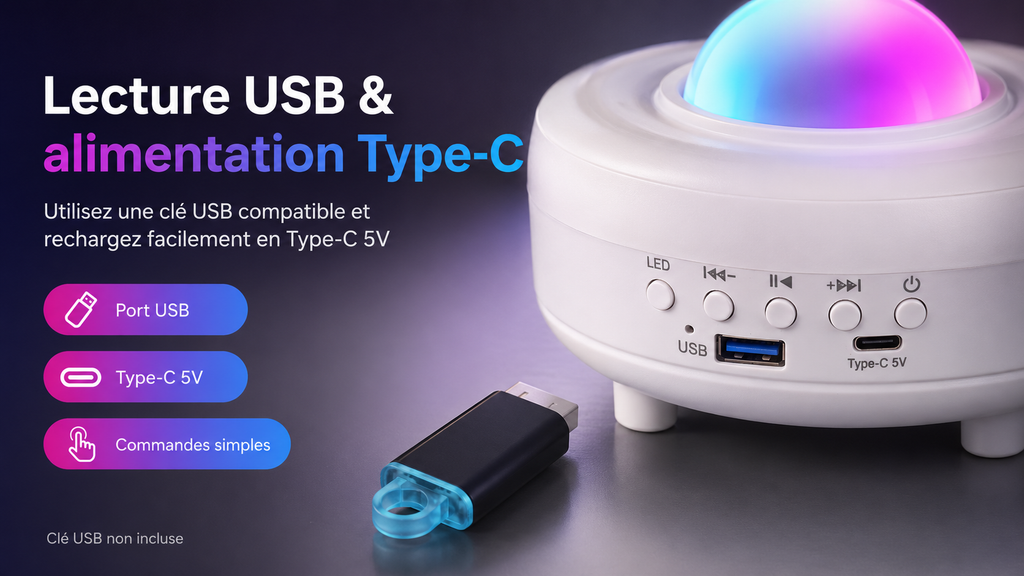 Enceinte Bluetooth et Lampe Projecteur Aurore Boréale