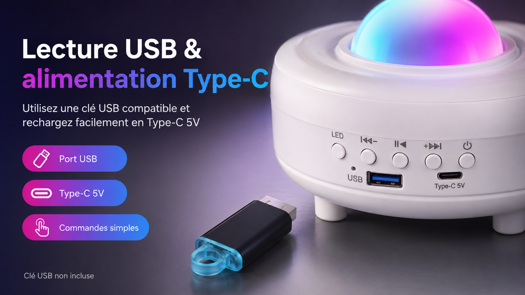 Enceinte Bluetooth et Lampe Projecteur Aurore Boréale