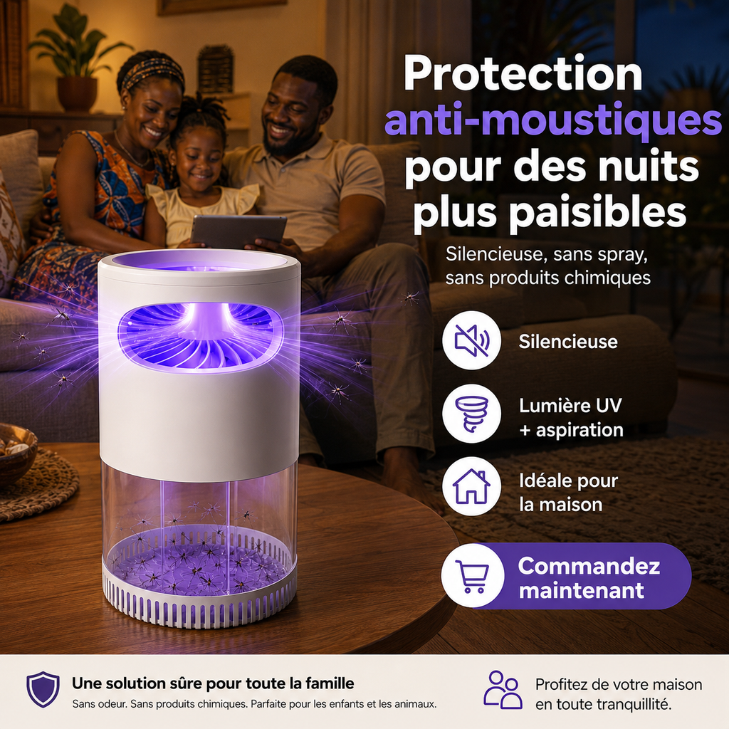 Piège anti moustiques lumiere UV et aspiration