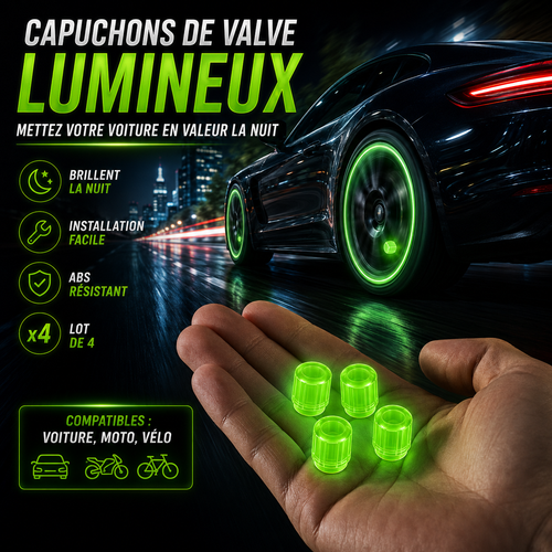 Bouchons de Valve Lumineux Fluorescents pour Voiture, Moto & Vélo