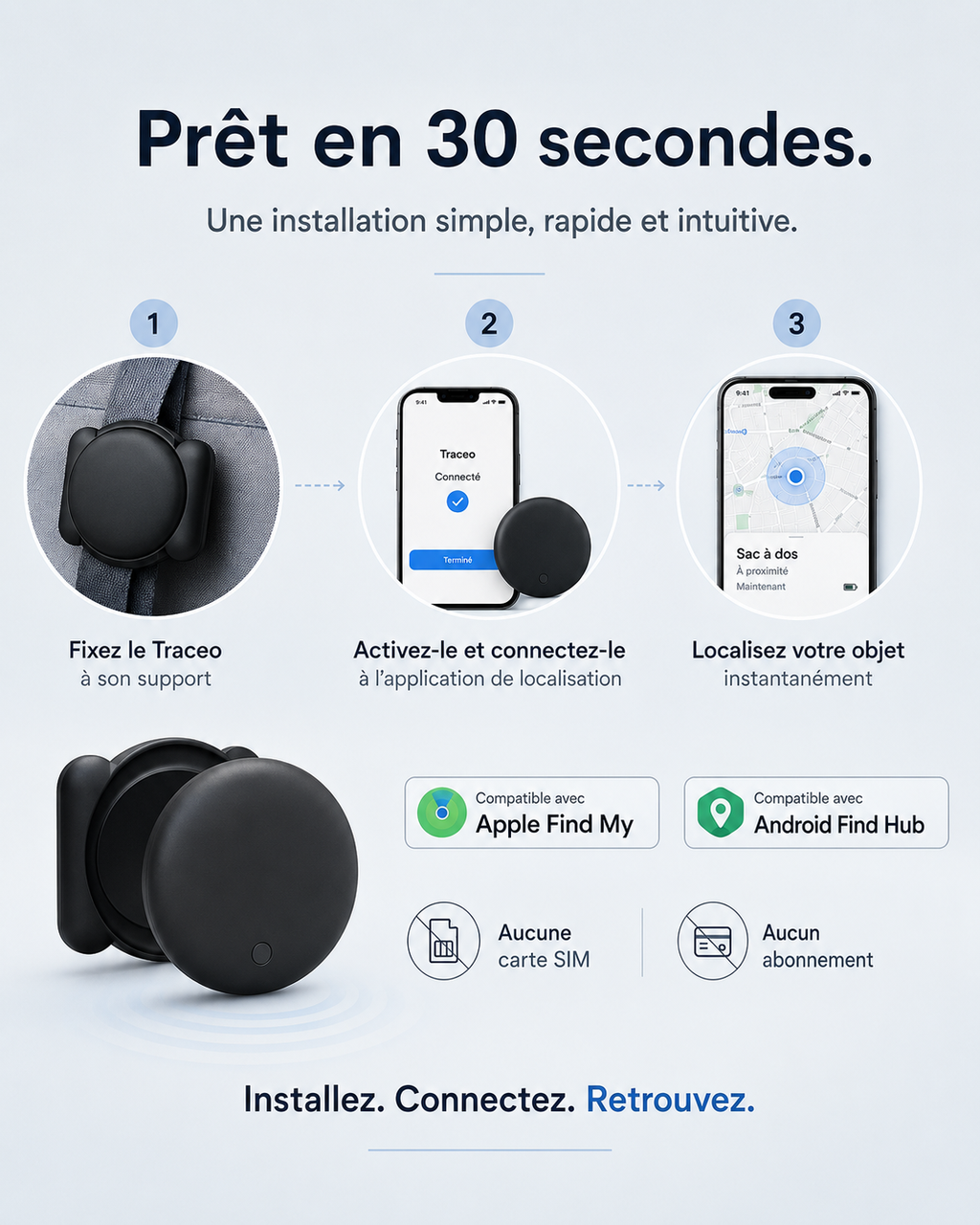 Traceur GPS Intelligent pour Objets, Clés, Sac, Valise et Voiture