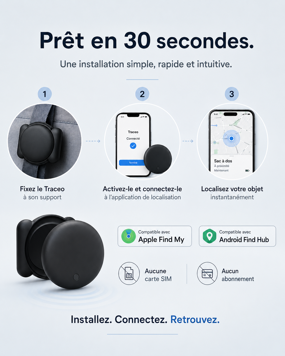 Traceur GPS Intelligent pour Objets, Clés, Sac, Valise et Voiture